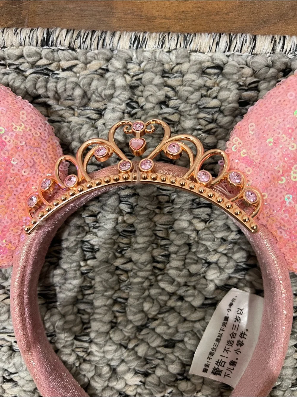 Disney Pink Sequin Minnie Ear Headband with Rose Gold Tiara